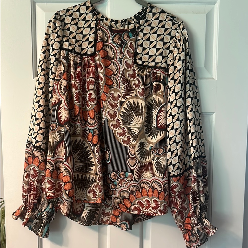 Geometric and Floral Patterned Women's Top